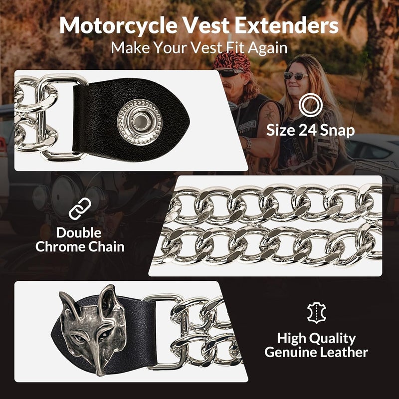 Mirthcos Motorcycle Vest Extenders for Men & Women - 4 PCS Leather Vest Extensions for Biker - Durable Double Chrome Chains - Image 2